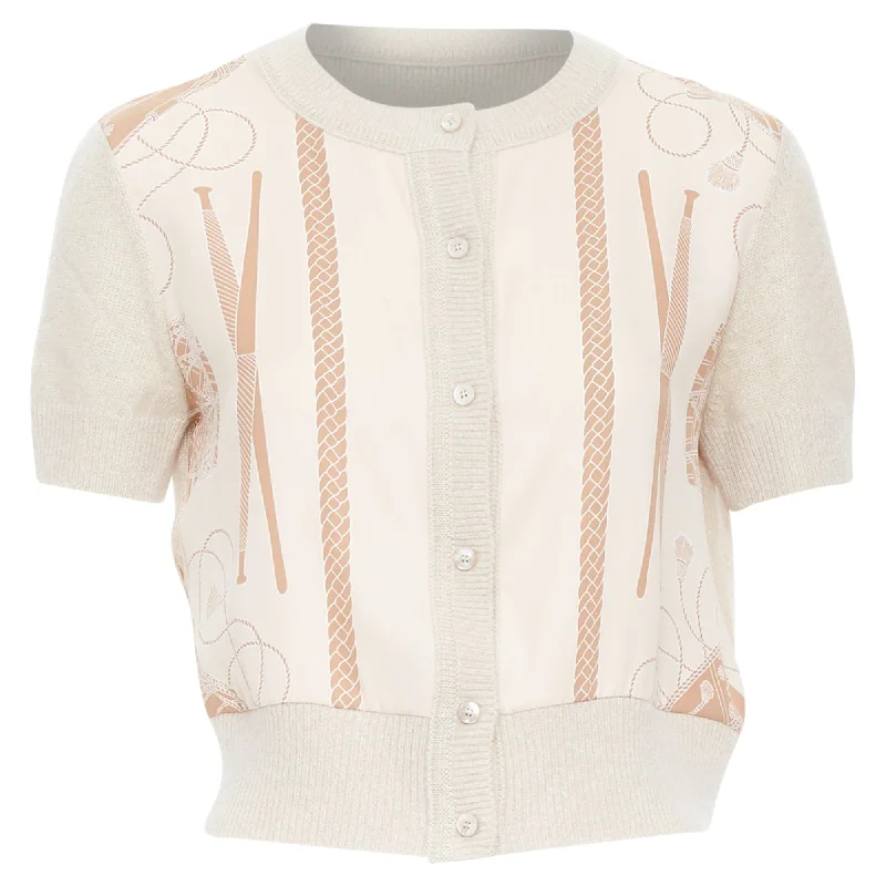 Elegant Style Hermes Cashmere Blend Graphic Silk Crop Cardigan