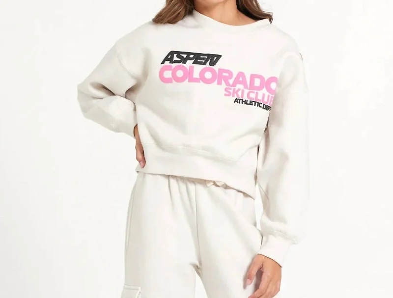 Style Your Wardrobe Aspen Ski Club Puff Crewneck Sleeve In White