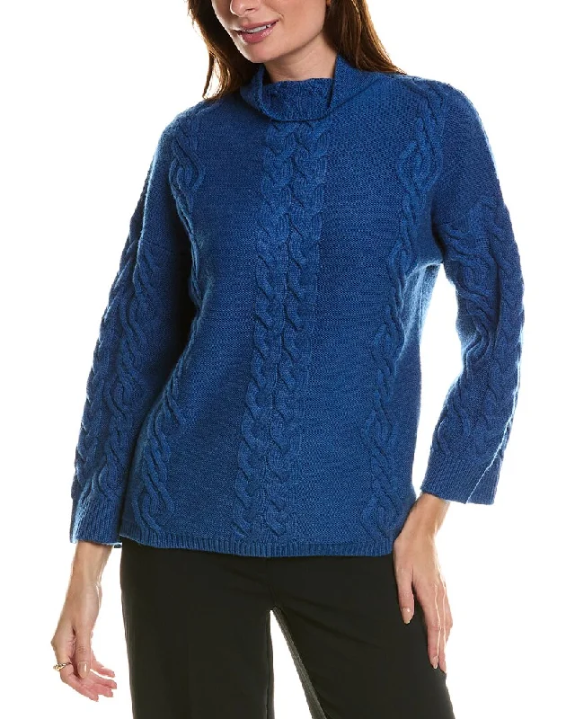 Cool Prices Forte Cashmere Placed Cable Funnel Neck Wool & Cashmere-Blend Sweater
