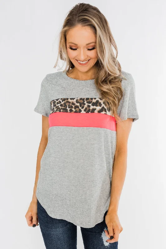 Fashion Deal Up For An Adventure Striped Top- Heather Grey