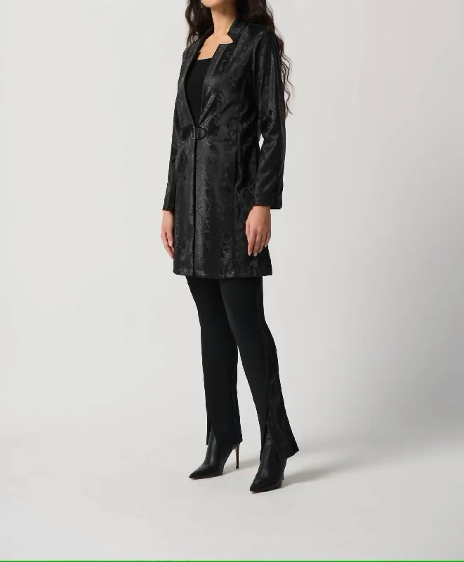 Chic Clothing For Women Snakeskin Button-Up Coat In Black