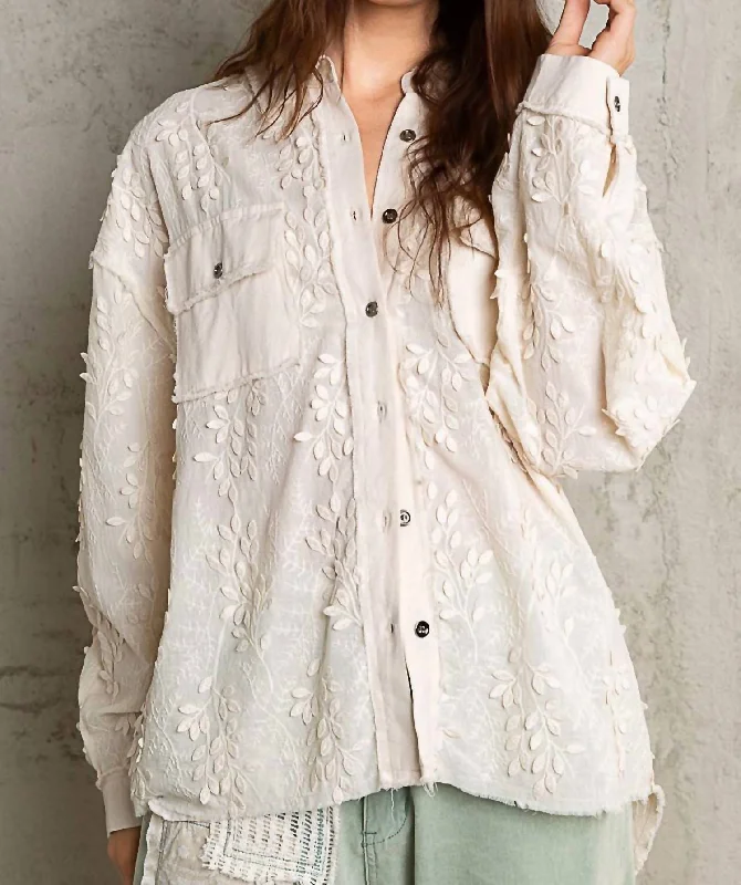 Women's Trendy Outfits Embroidered Texture Jacket In Natural Cream