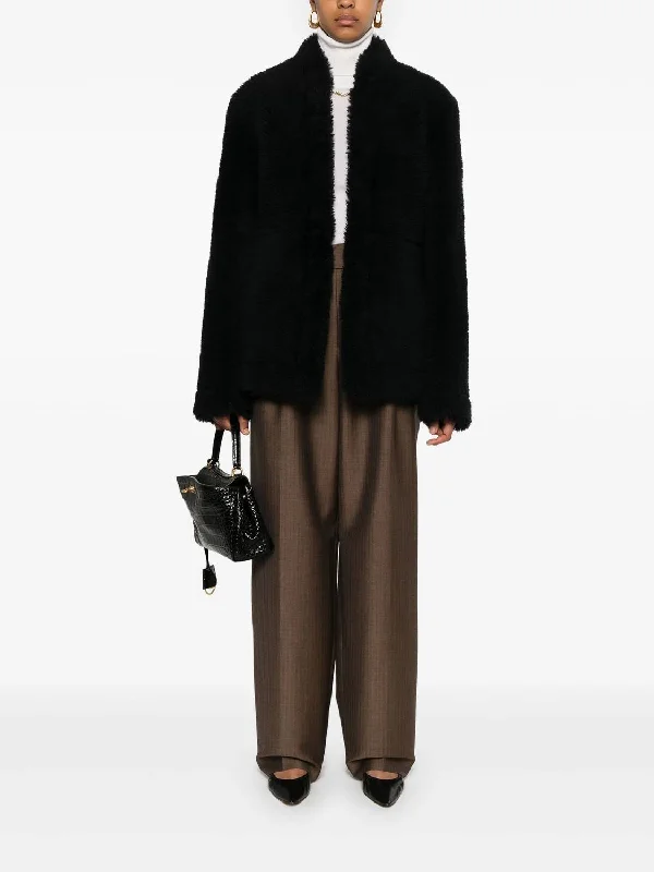Free Spirited Fashion Cinched Shearling Jacket In Navy