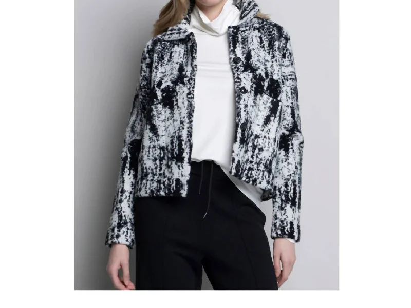 Comfortable Casual Wear Jacket Geometric Black And White In Black/white