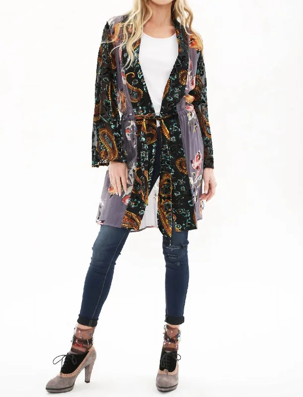 Effortless Comfort Josephine Kimono In Charcoal Floral