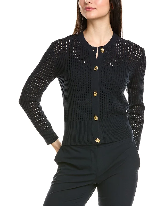 Premium Quality Garments St. John Vertical Stretch Pointelle Stripe Knit Cardigan