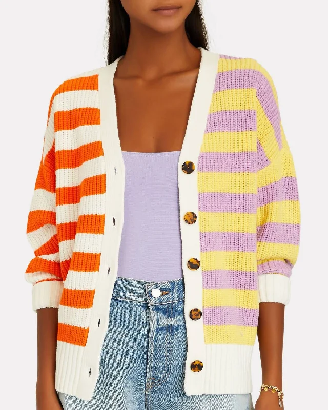 Style Your Wardrobe Two-Tone Stripe Cardigan In White Stripe