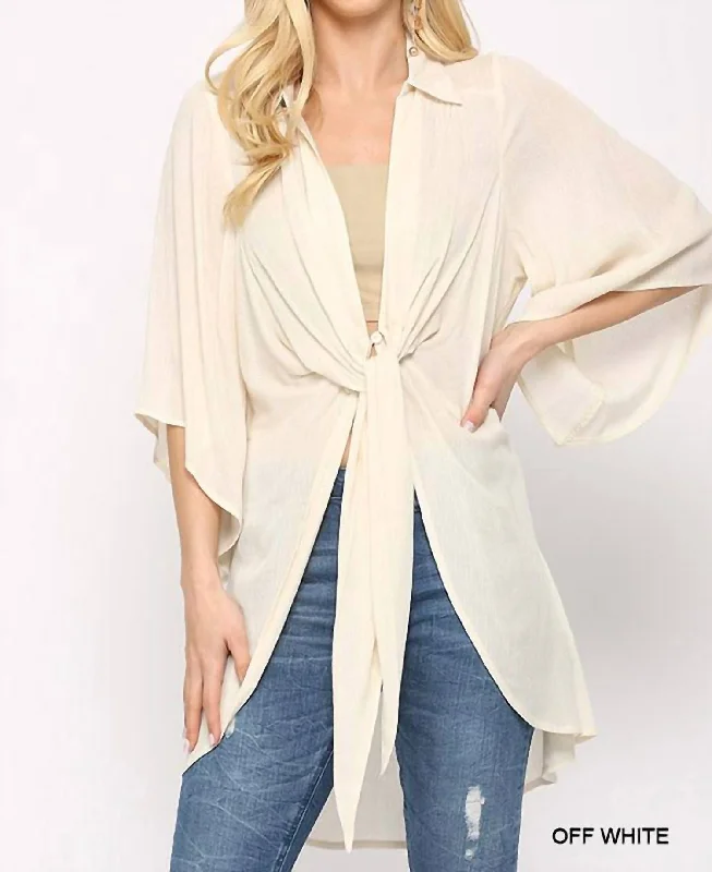 Trendy Fashion Sale Tie Front Cardigan In Off-White