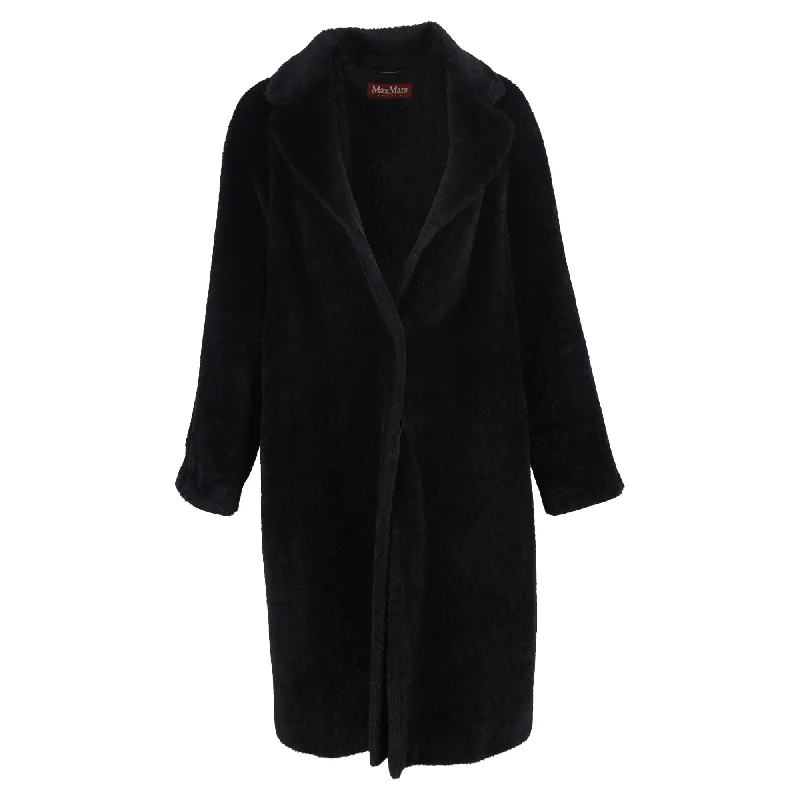 Women's Clothing Boutique Max Mara Single-Breasted Teddy Coat in Black Wool
