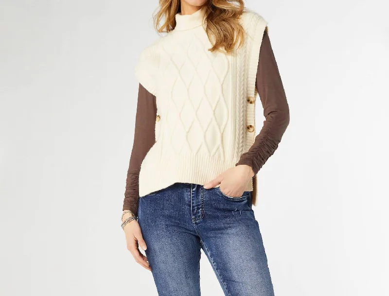 Trendy Pulse Leora Sweater Vest With Side Buttons In Cream