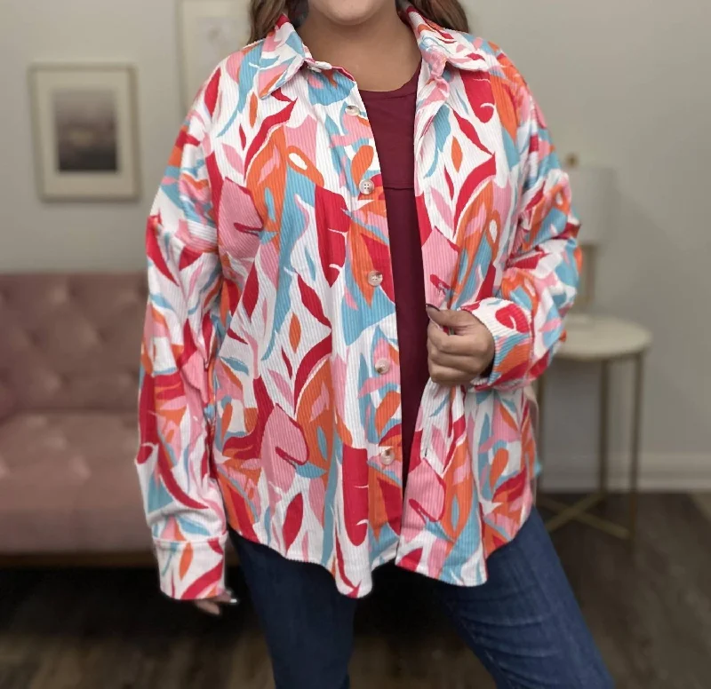 Women's Charming Outfit For Events Abstract Corduroy Shacket In Multi