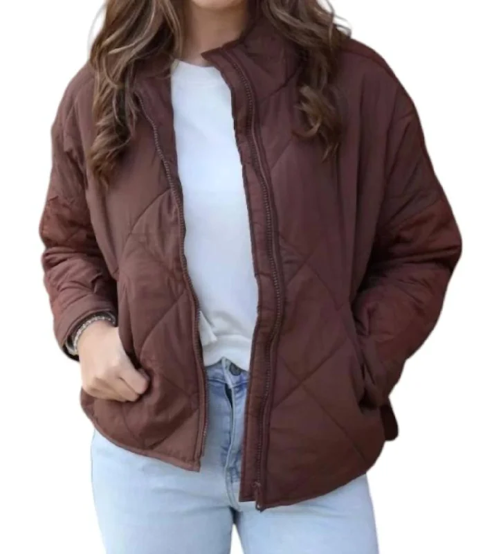 Comfortable Women's Clothes Quilted Puffer Jacket In Brown