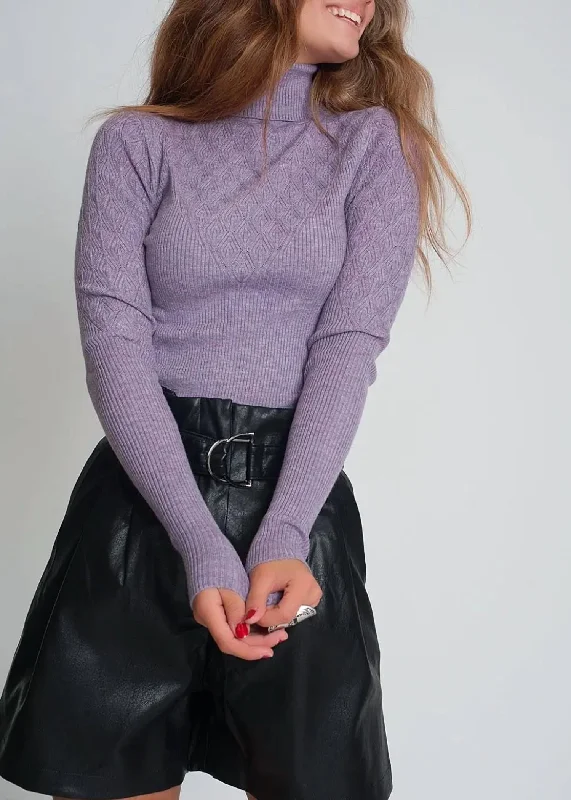 Browse Our Top Products Stretch-Knit Turtleneck Sweater In Purple