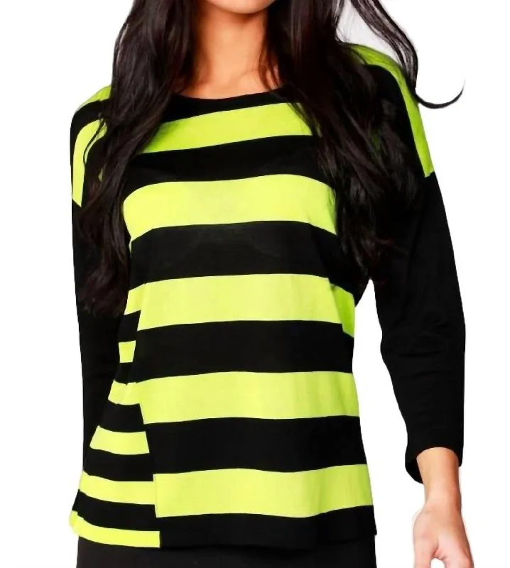 Fashion Sale 3/4 Sleeve Stripe Scoop Neck Sweater In Black/kiwi