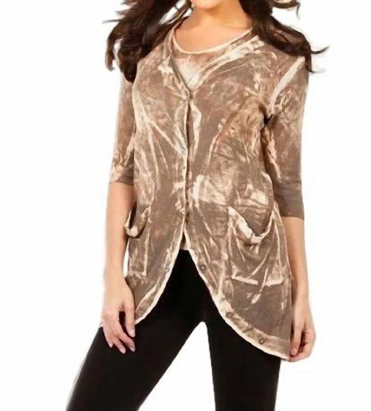 Fashion Essentials Bleach Linen Buttoned-Back Long Cardigan In Marble