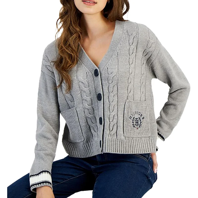 Big Savings Varsity Womens Pocket Cable Knit Cardigan Sweater