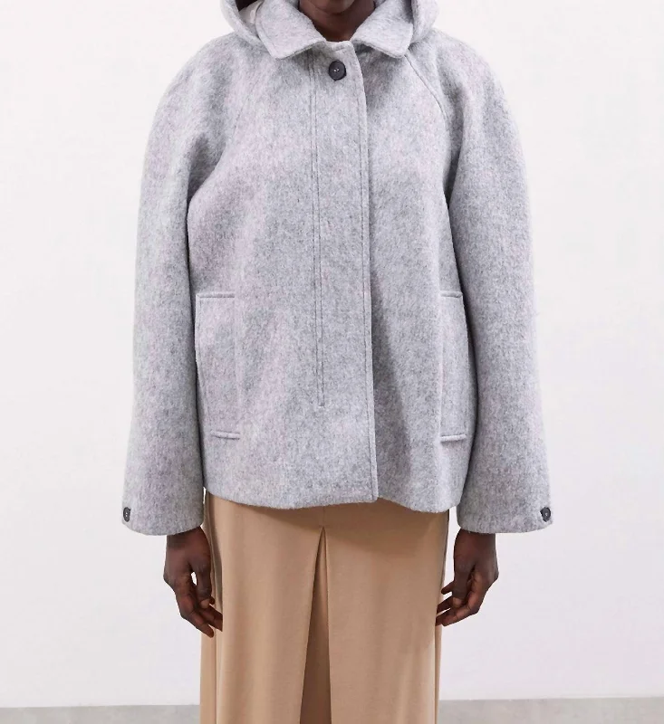 Women's Clothes Wool Coat W/ Detachable Hood In Heather Grey