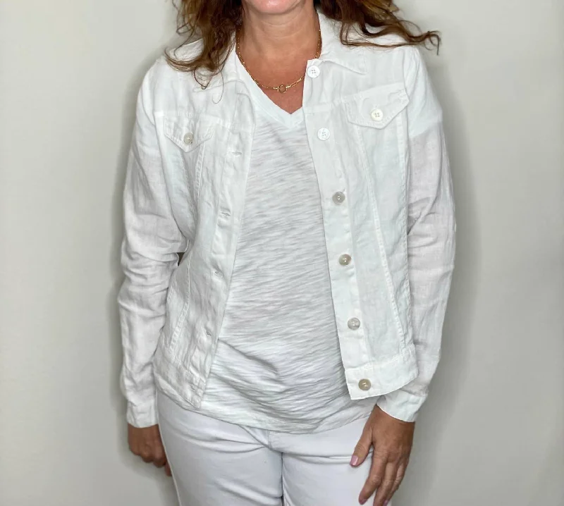 Sustainable Women's Clothes Linen Jean Jacket In White