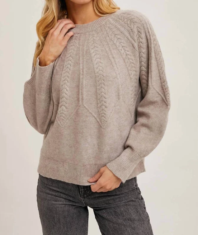 Gorgeous Glamour Collection Cable Knit Crew Neck Sweater In Mushroom