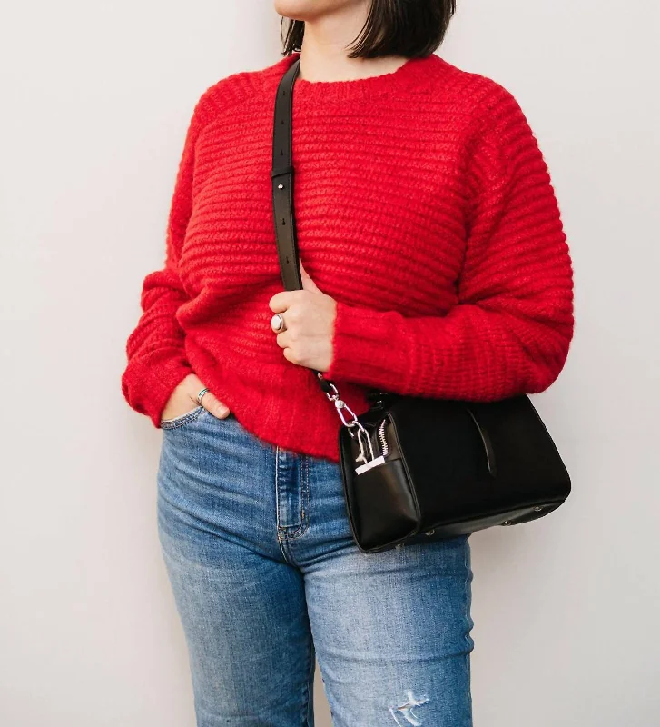Effortless Style Waffle Knit Sweater In Red