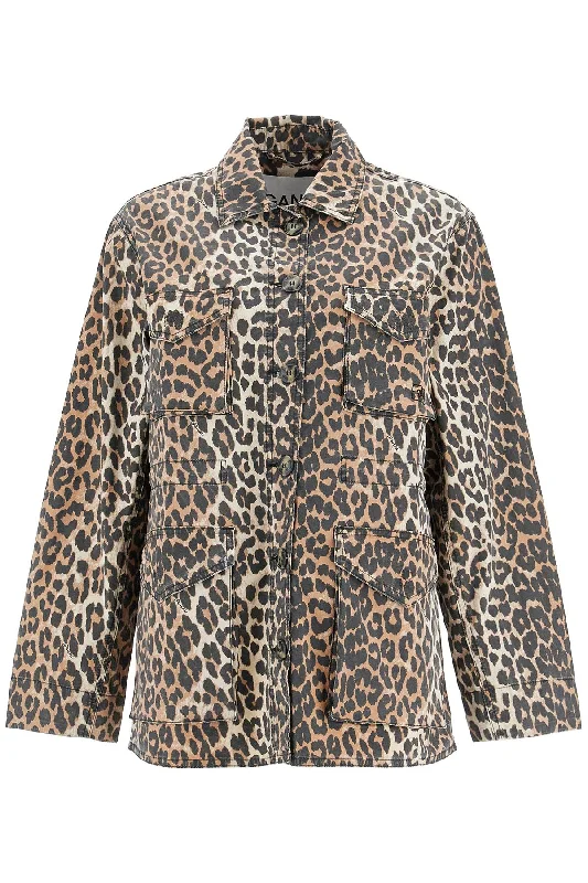 Clothes Women Ganni Women's Leopard Print Canvas Overshirt