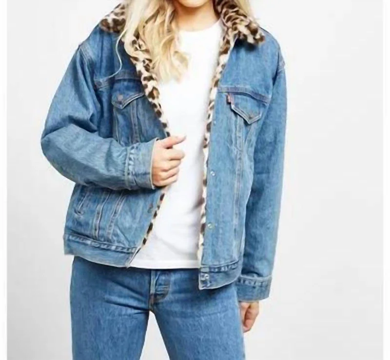 Women's Plus-Size Clothes Premium Trucker Jacket In Cheetah
