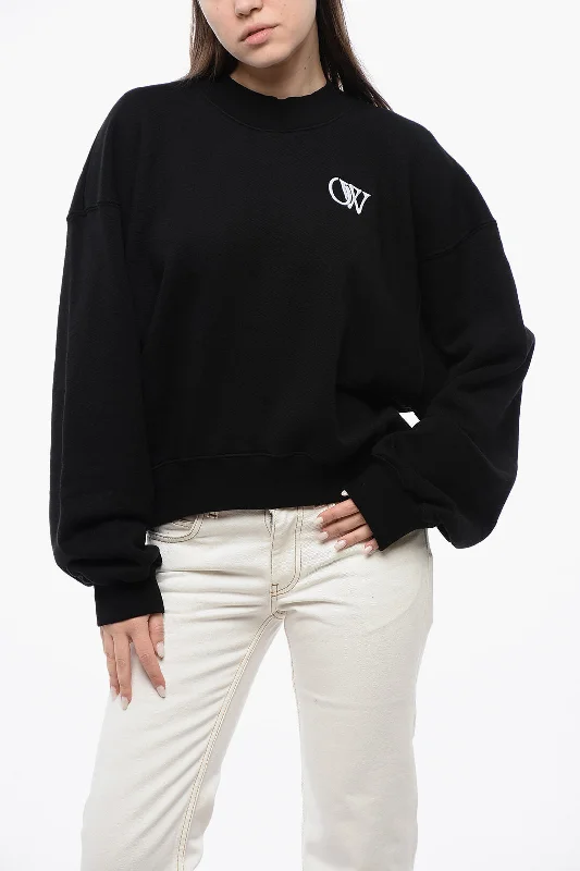 Fashion For Every Occasion Off-White Cotton Crew-Neck Sweatshirt With Contrast Embroidery Fashion For Every Occasion Off-White Cotton Crew-Neck Sweatshirt With Contrast Embroidery