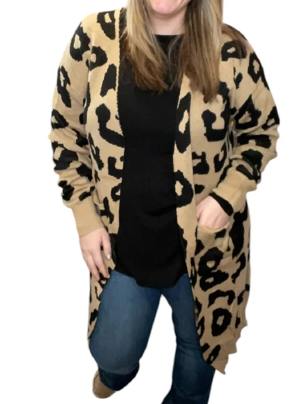 Hollywood Glam Award - Show Style Leopard Cardigan In Taupe