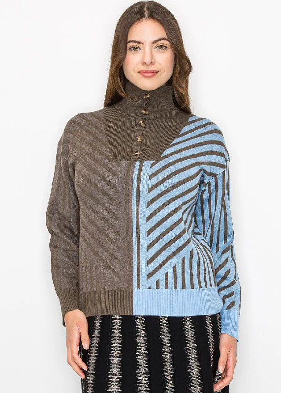 Trend Driven Wardrobe Geometric Color-Block Turtleneck Sweater