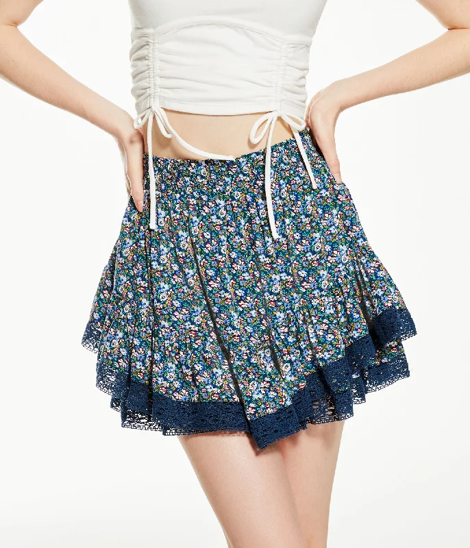 Formal Clothing For Women Aeropostale Floral High-Waisted Flippy Lace-Trim Skirt