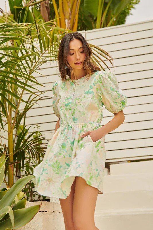 Women's Active Outfit For Fitness Arrietty Floral Alba Puff Sleeve Mini Dress