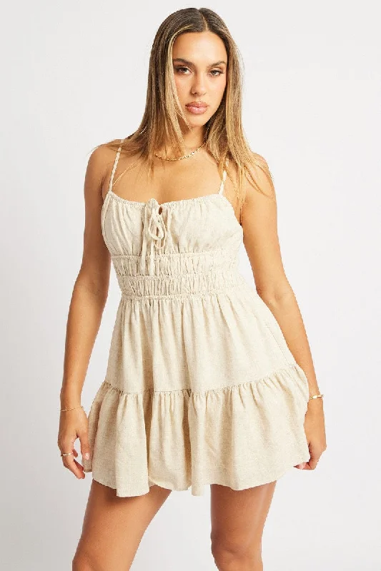 Women's Fashionable Attire For Work Beige Fit And Flare Dress Mini