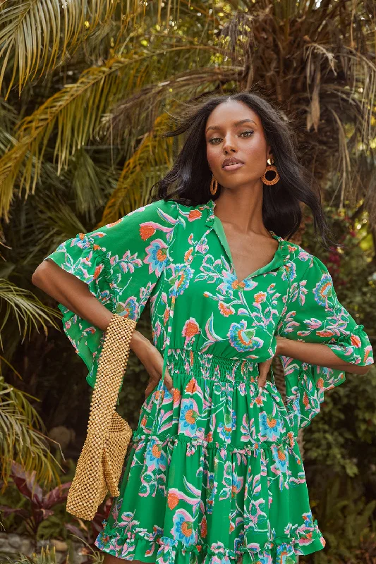 Women's Casual Garments Belize Floral Amorcito Bell Sleeve Mini Dress