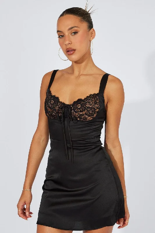 Women's Trendy Garments Black Mini Dress Sleeveless Satin