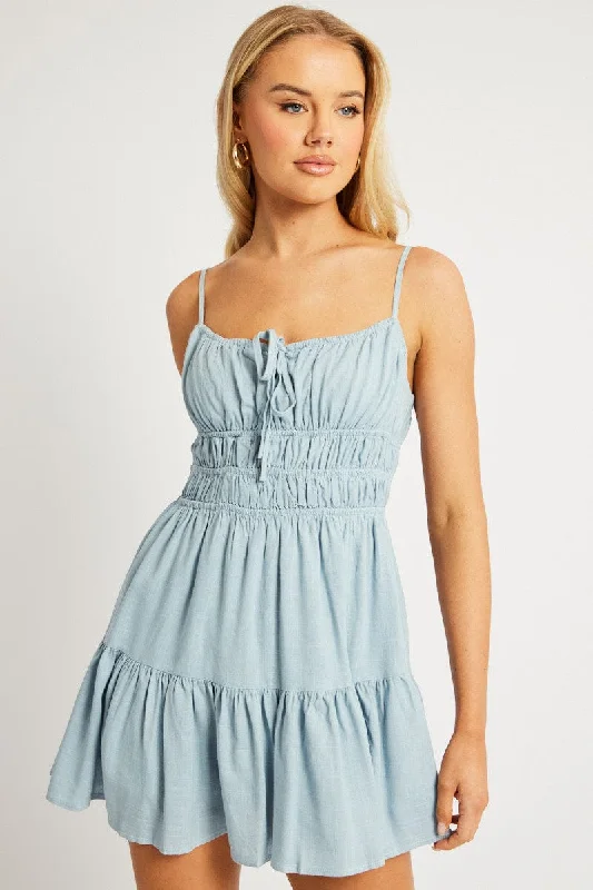Women's Resort Garments Blue Fit And Flare Dress Mini