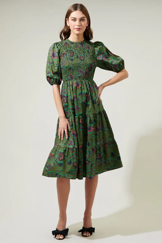 Affordable Online Boutique Forrest Floral Tiered Balloon Sleeve Maxi Dress