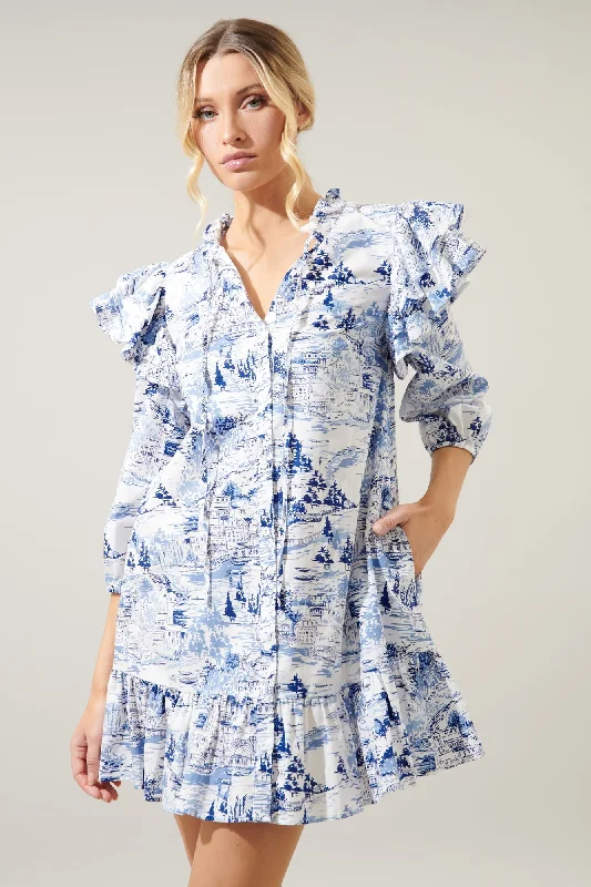Women's Vacation Clothes Francine Toile Sky Sammy Ruffle Drop Waist Dress