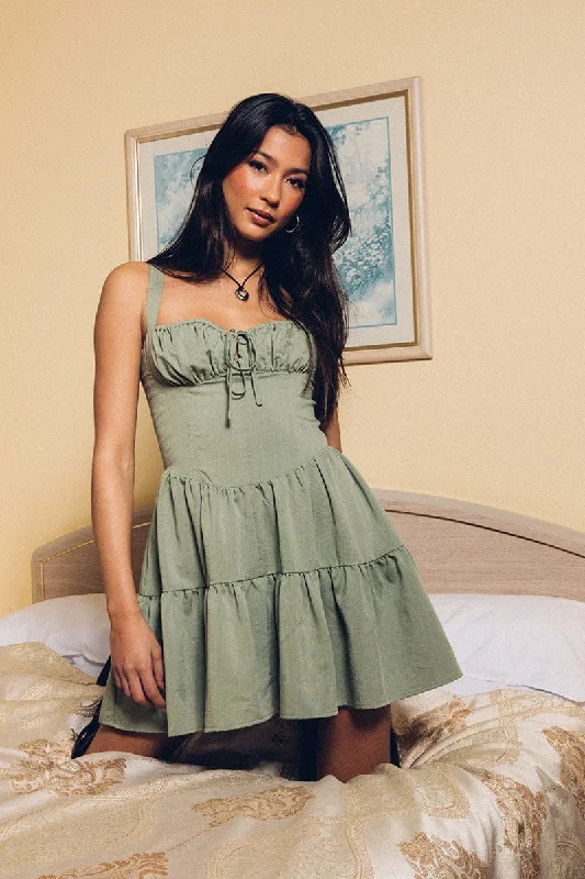 VIP Member Discount Green Fit And Flare Dress Mini