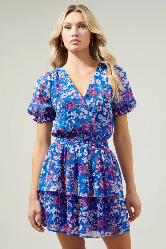 Clothing Woman Junie Floral Amina Surplice Ruffle Mini Dress