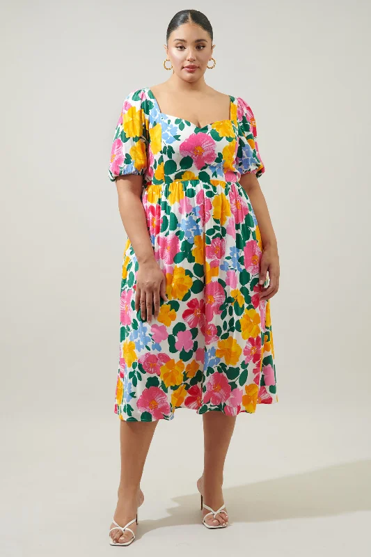 Fashionable Women's Clothing Kokomo Floral Farah Back Cut Out Midi Dress Curve