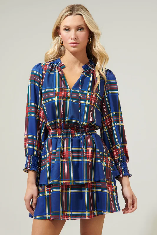 Affordable Women's Fashion Lakeview Plaid Clifton Double Ruffle Dress