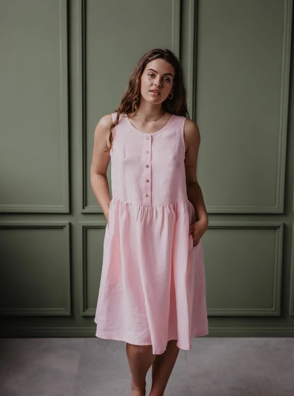Clothing Woman Linen sleeveless summer dress HAZEL - Cotton Candy