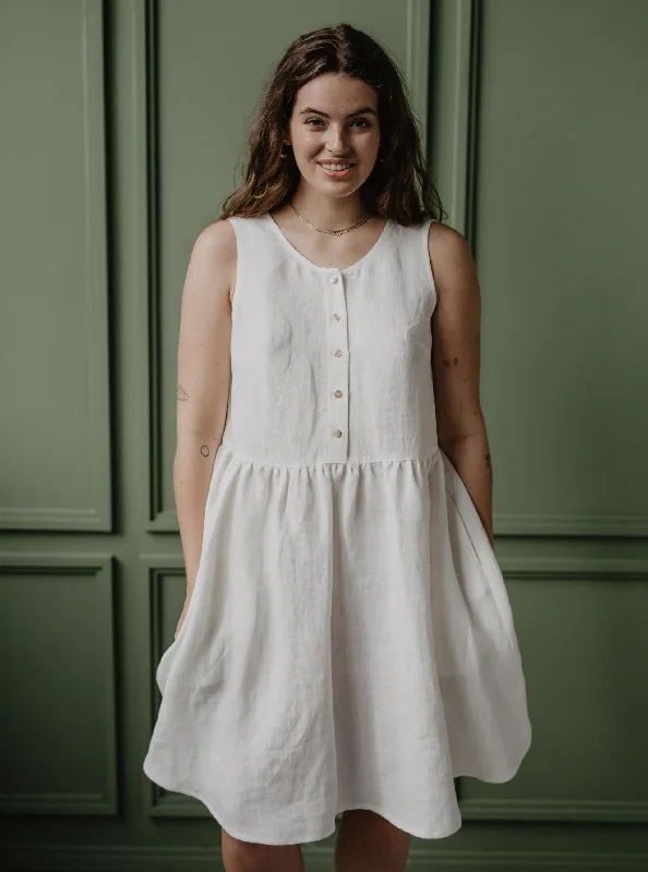 Women's Urban Clothing Linen sleeveless summer dress HAZEL - White
