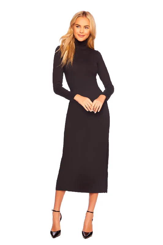 High Street Women's Fashion for Trendy Shoppers long sleeve turtleneck slit dress