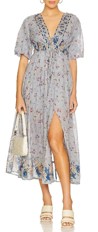 Elegant Women's Attire Lysette Maxi Dress in Bluebell Combo