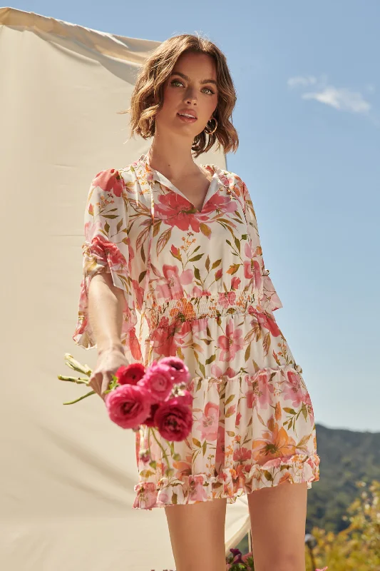 Women's Sports Apparel Maldonado Floral Amorcito Bell Sleeve Mini Dress