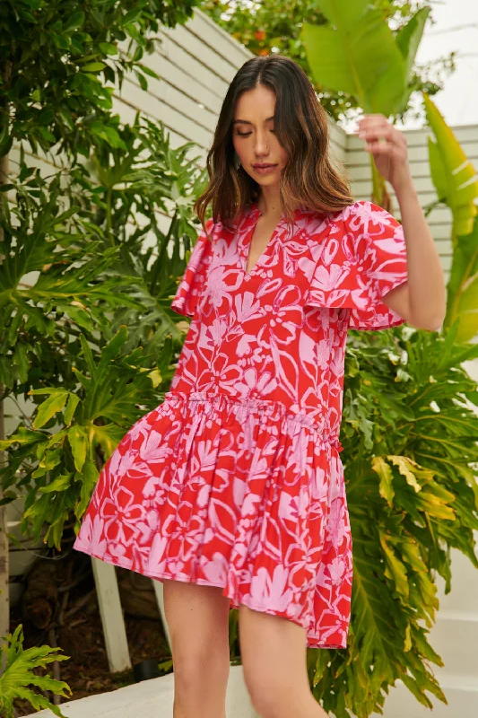 Flash Discount Marida Garnet Floral Rock A By Trapeze Mini Dress