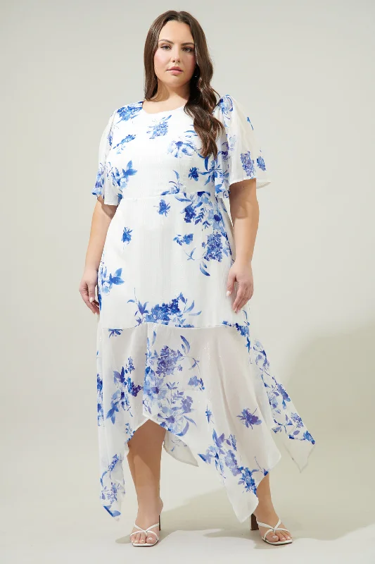 Best Clearance Sales Right Now Mariposa Floral Aerin Asymmetrical Flutter Midi Dress Curve