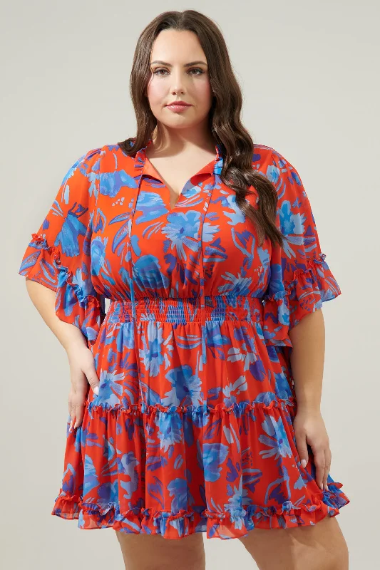 Women's Casual Apparel Mazie Floral Amorcito Bell Sleeve Mini Dress Curve