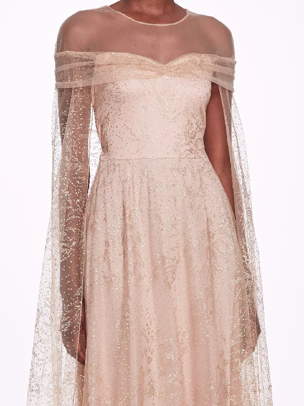Clearance Sale Online Off-Shoulder Glitter Cape Gown